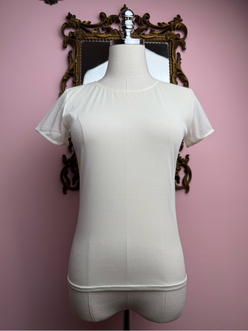 Calvin Klein Top Micro Mesh Short Sleeve Sheer Shirt Small
